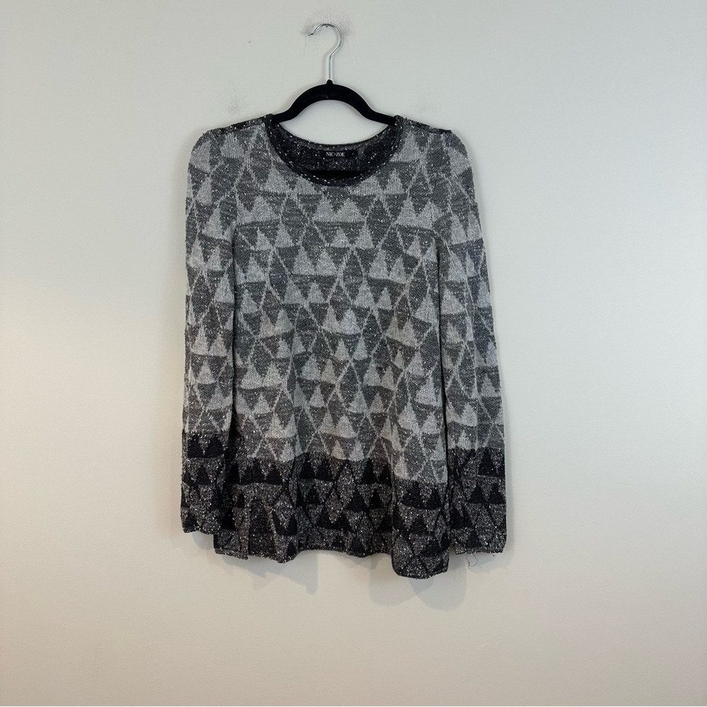 NIC + ZOE Black Grey Pixel Knit Geometric Knit Top Sweater Women’s Size Large